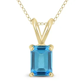 14K Yellow Gold 6X4Mm Emerald Shaped Blue Topaz Pendant