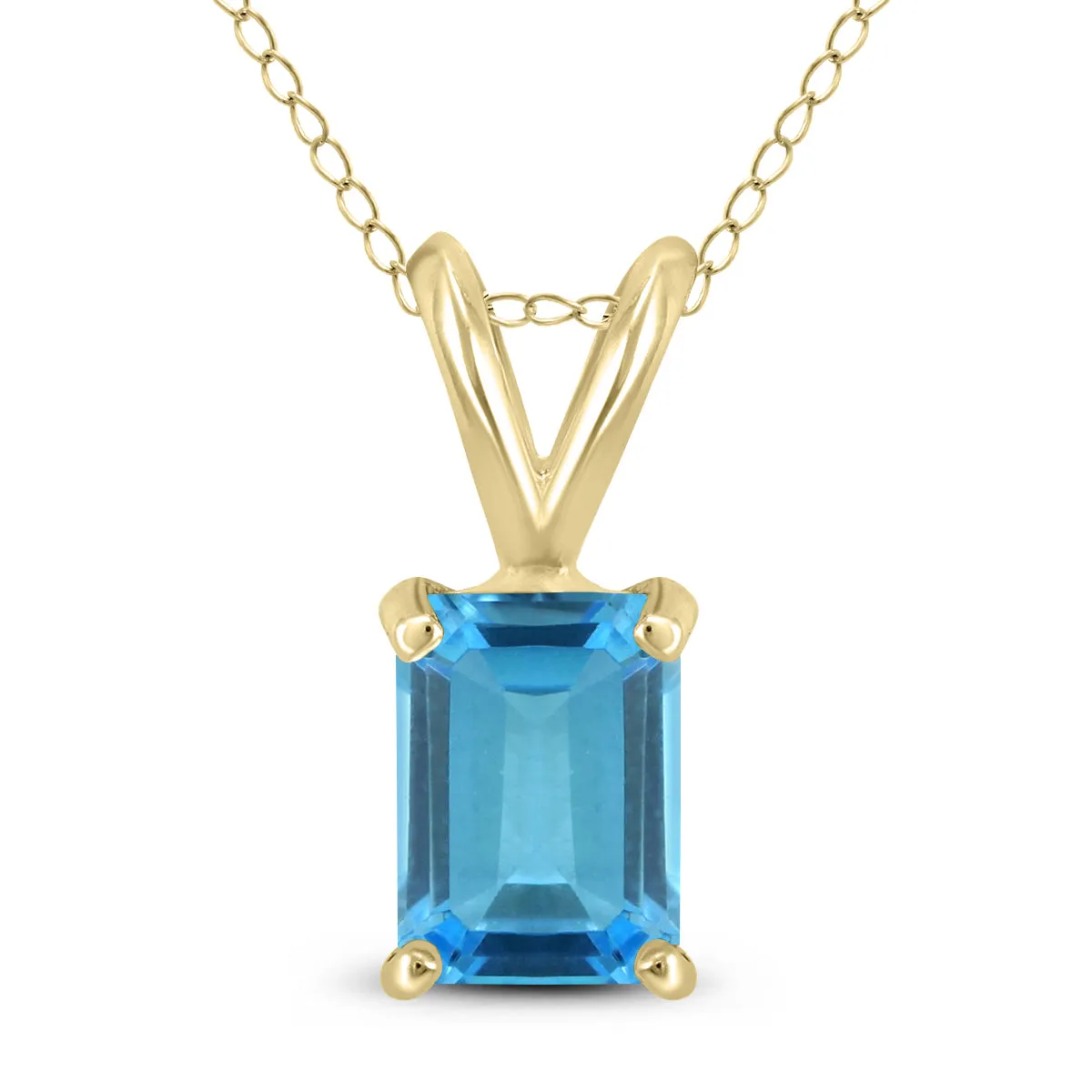 14K Yellow Gold 6X4Mm Emerald Shaped Blue Topaz Pendant