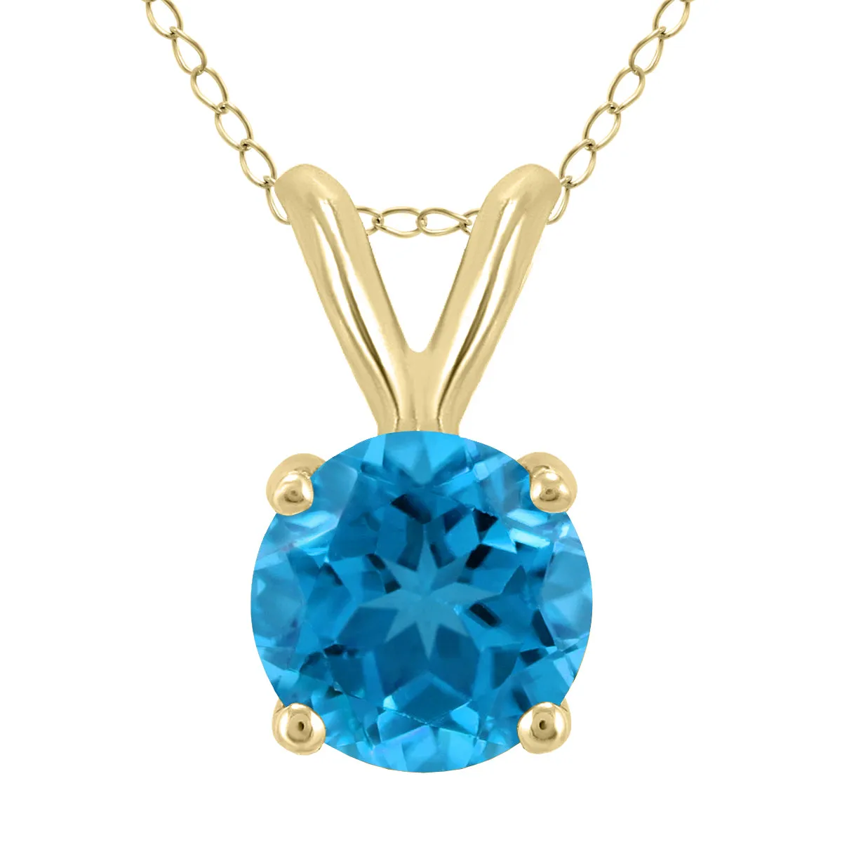 14K Yellow Gold 7Mm Round Blue Topaz Pendant