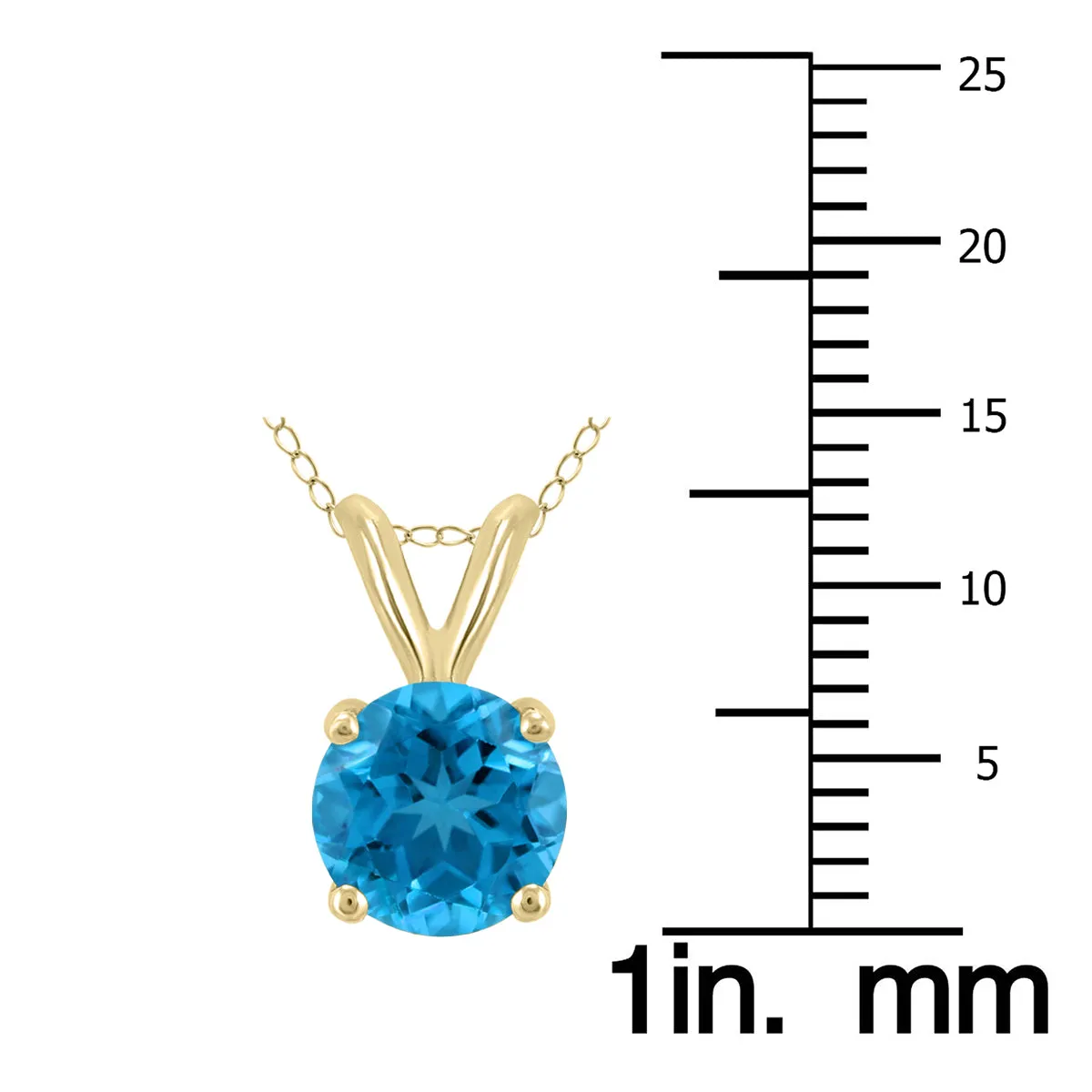 14K Yellow Gold 7Mm Round Blue Topaz Pendant