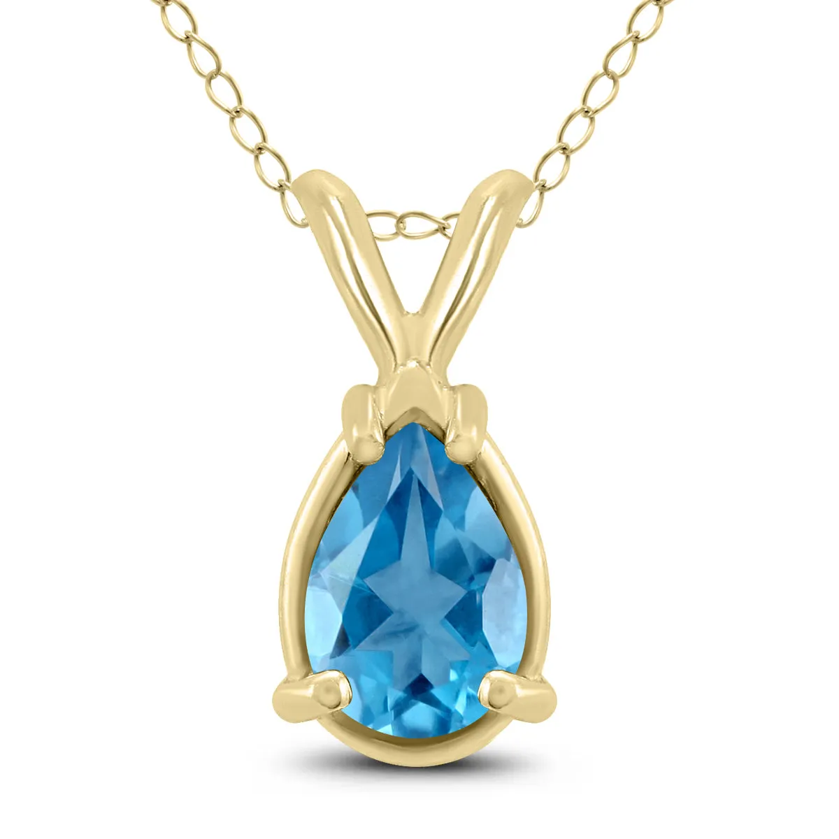 14K Yellow Gold 8X6Mm Pear Blue Topaz Pendant