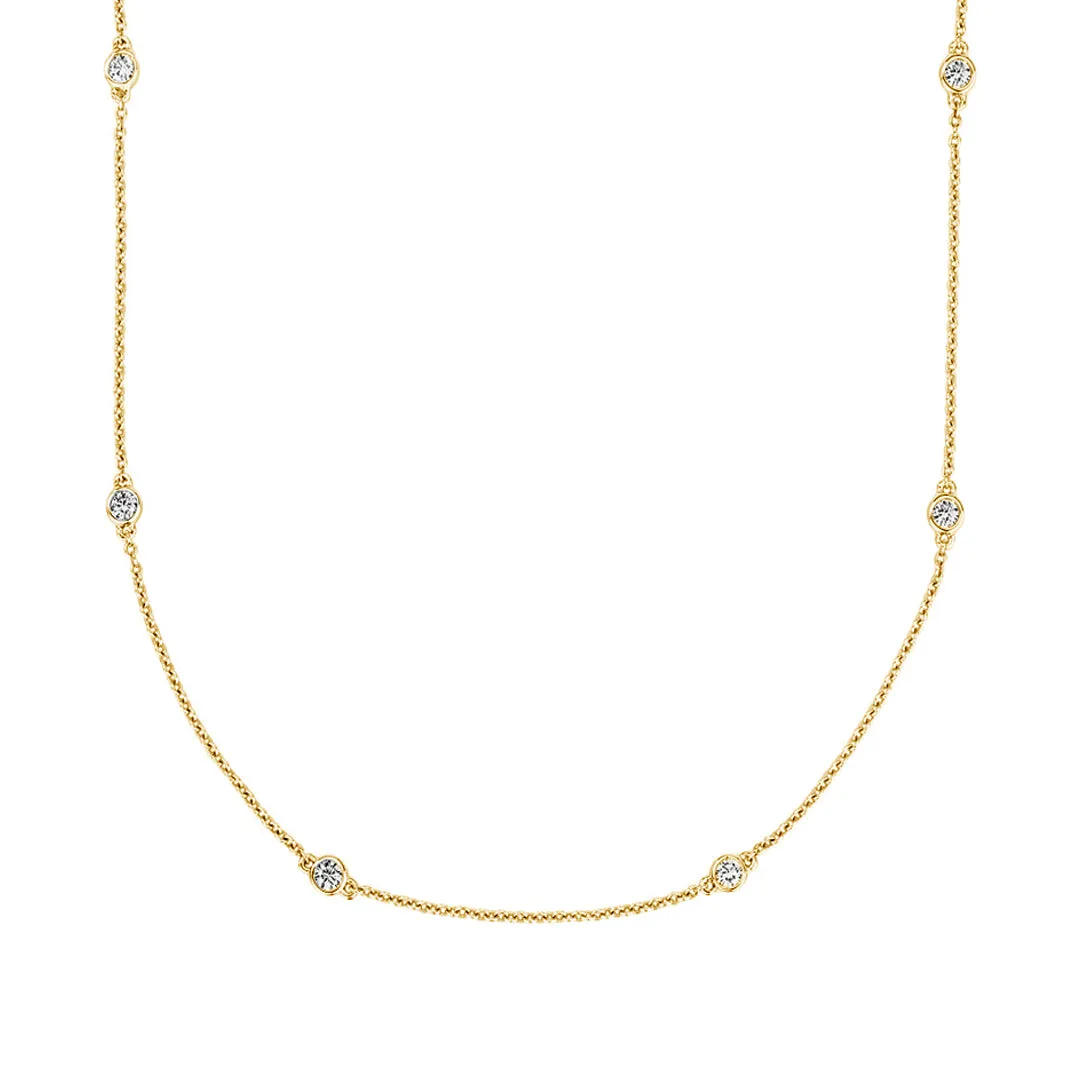 14K Yellow Gold and White Topaz Bezel Chain