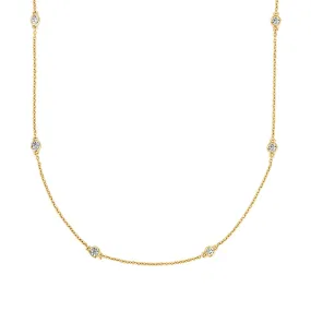 14K Yellow Gold and White Topaz Bezel Chain