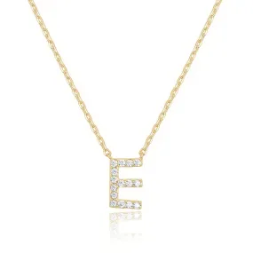 14k Yellow Gold Created Diamond Initial E Letter Pendant Necklace Plated