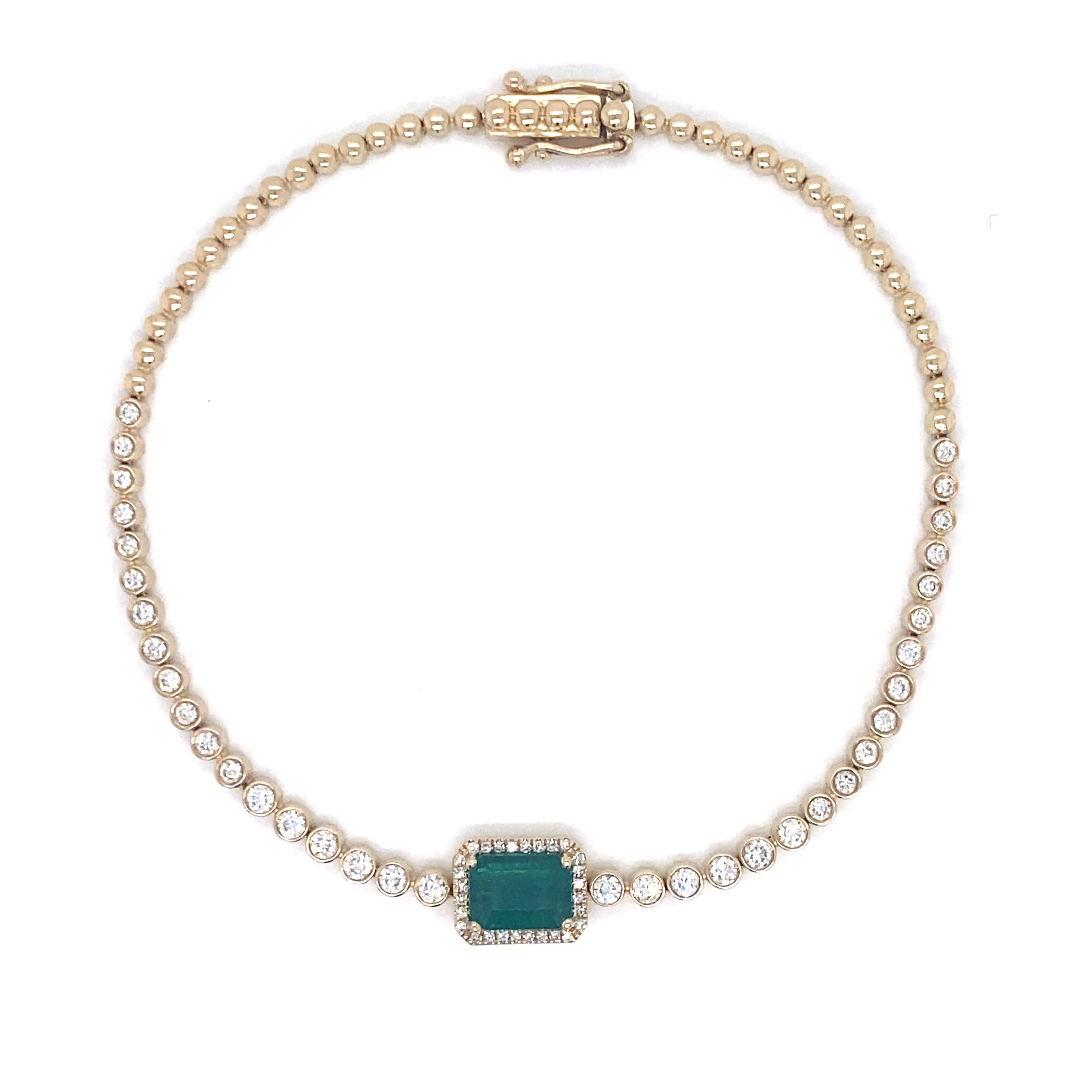 14K Yellow Gold Diamond   Emerald Cut Emerald Bracelet