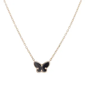 14K Yellow Gold Fashion Black Onyx Butterfly with Cubic Zirconia Necklace