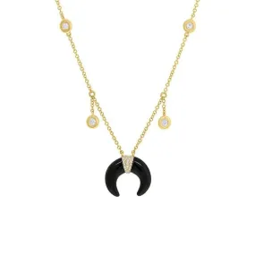 14K Yellow Gold Onyx Crescent Shaker Necklace