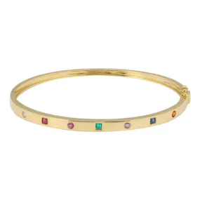 14K Yellow Gold Round   Square Multi Gemstone Bangle