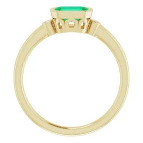 14K Yellow Lab-Grown Emerald & .02 CTW Natural Diamond Ring