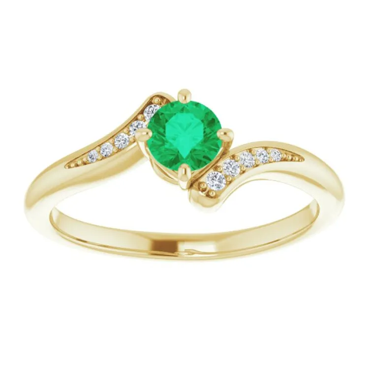 14K Yellow Natural Emerald & .04 CTW Natural Diamond Ring