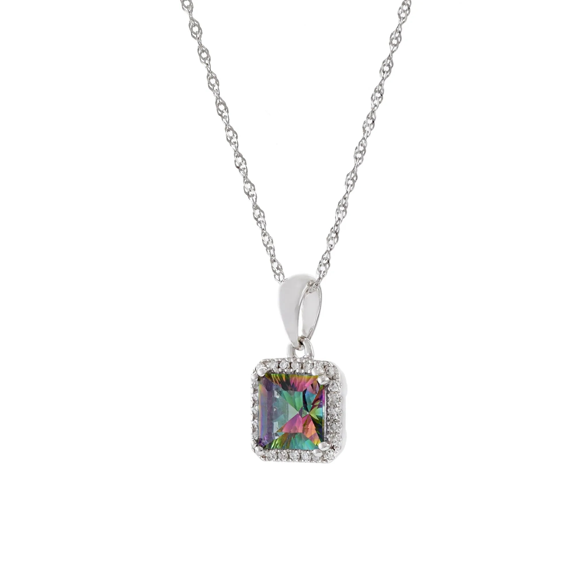 14KT White Gold Mystic Topaz And Diamond Necklace