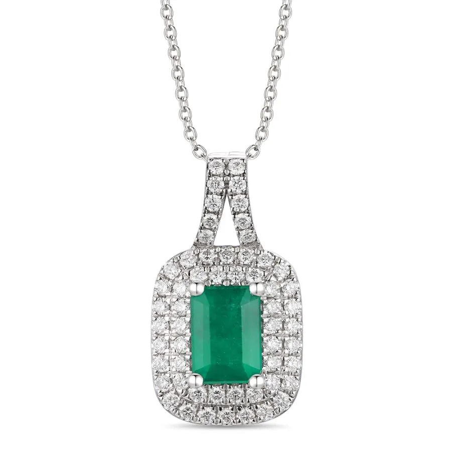 14KW LeVian® Pendant featuring an emerald and white diamonds w/1.10CTW, white gold cable chain