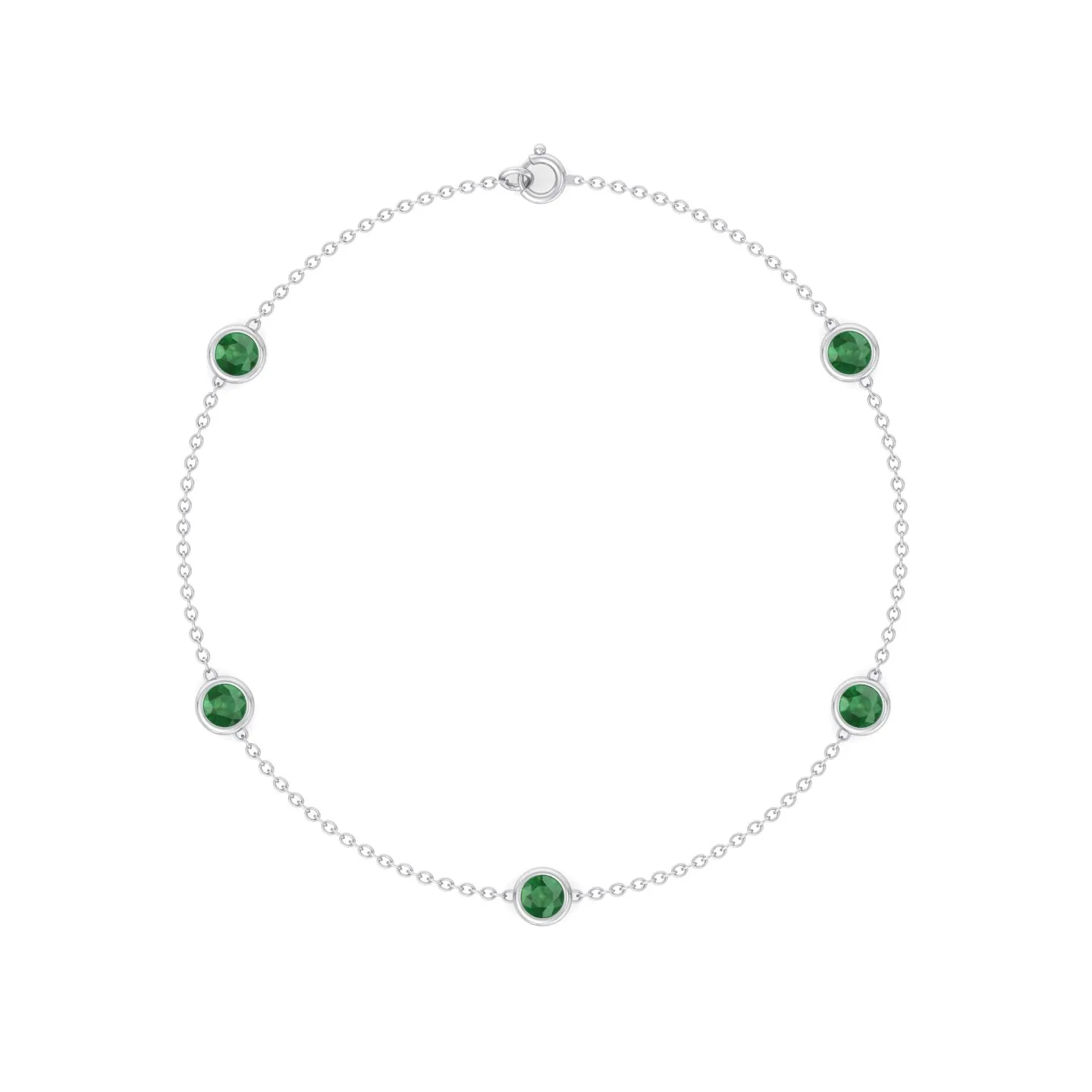 1.55CT Round Natural Green Emerald By The Yard Bracelet in Solid Gold