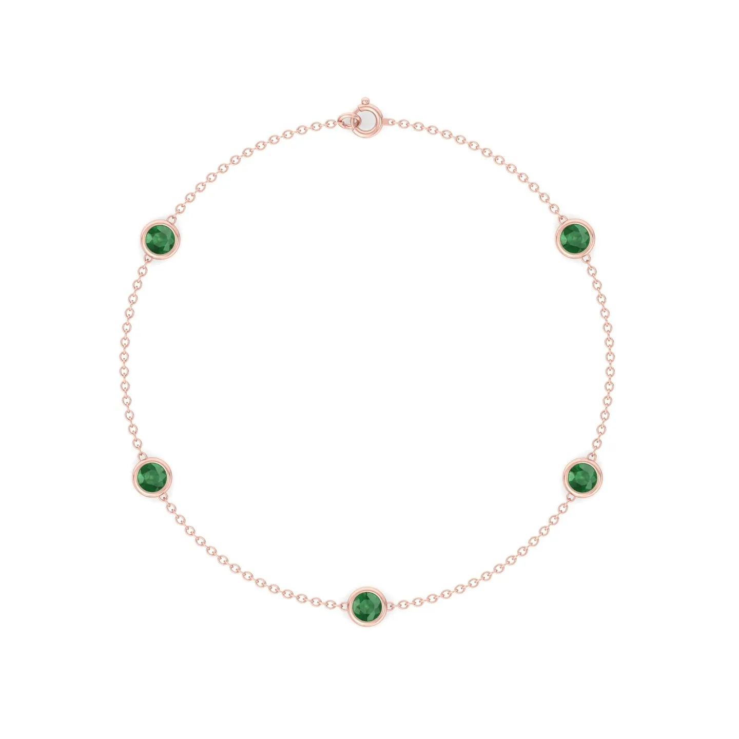 1.55CT Round Natural Green Emerald By The Yard Bracelet in Solid Gold