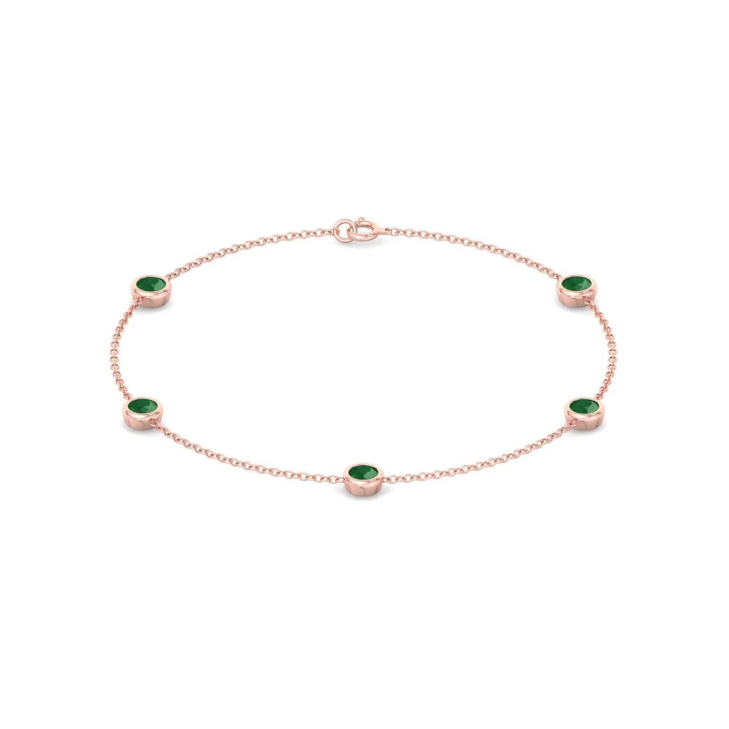 1.55CT Round Natural Green Emerald By The Yard Bracelet in Solid Gold