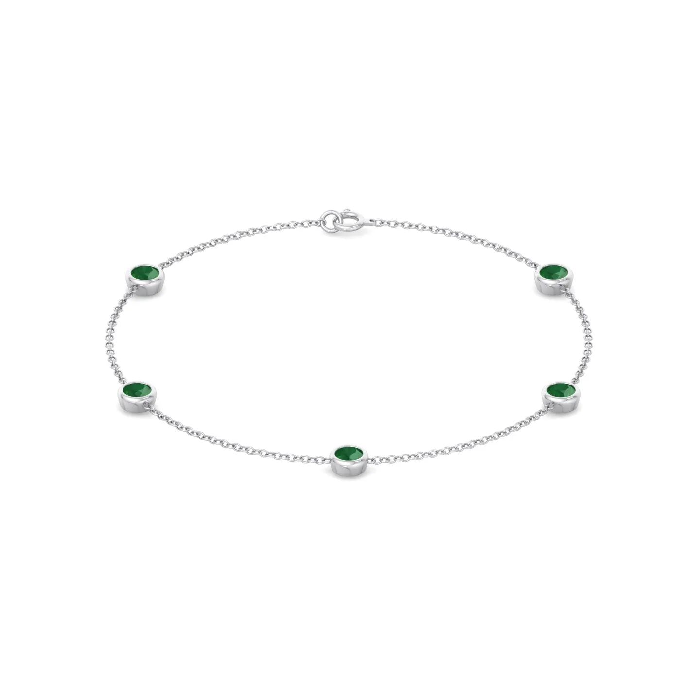 1.55CT Round Natural Green Emerald By The Yard Bracelet in Solid Gold