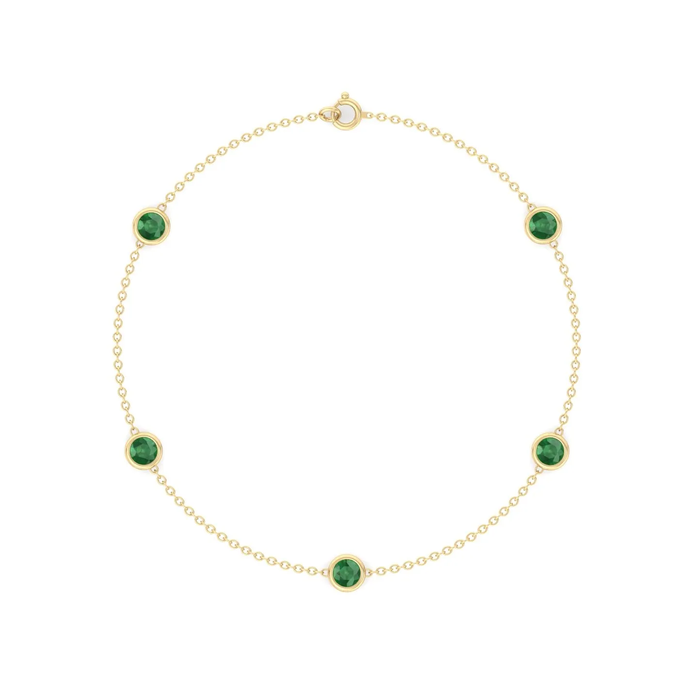 1.55CT Round Natural Green Emerald By The Yard Bracelet in Solid Gold