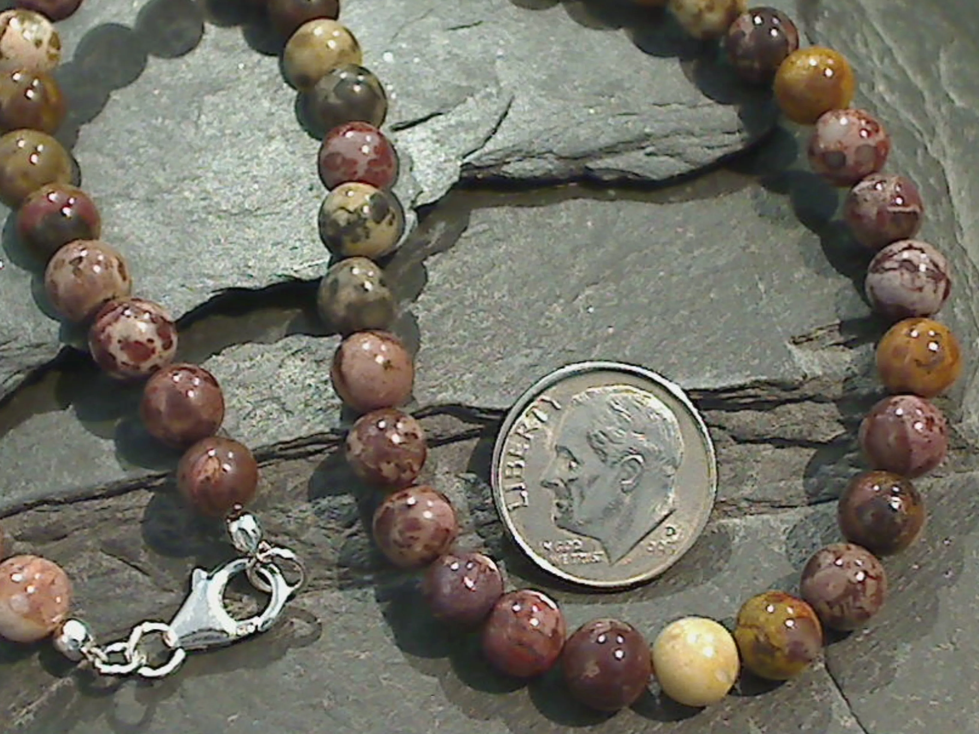 16" Jasper 6MM Necklace, Sterling Silver Clasp