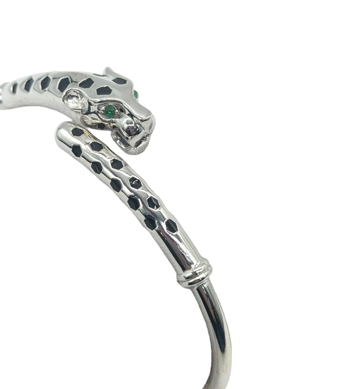 18 karat Gold Panther Bangle with Emerald Eyes