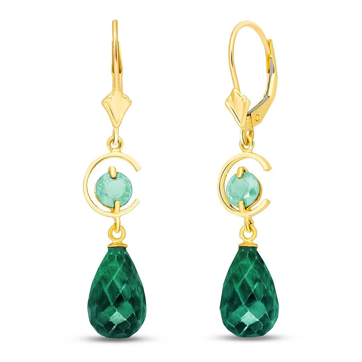 18.6 Carat 14K Solid Yellow Gold Moonlight Emerald Earrings