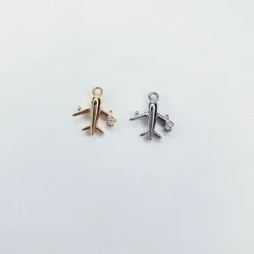 18K Real Gold & Platinum Plated Dainty Cubic Zirconia Airplane Travel Charm