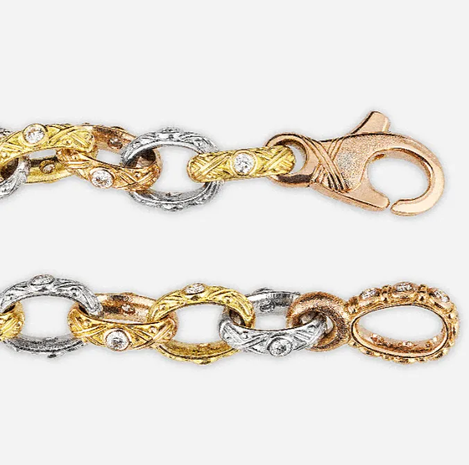 18K Rose Gold, Yellow Gold, Platinum and Diamond Bracelet - B-22RYPD