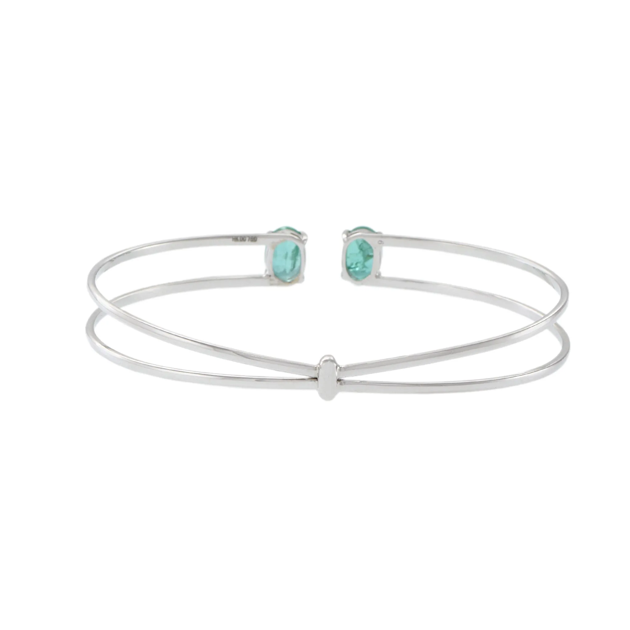 18KT White Gold Emerald Cuff Bangle