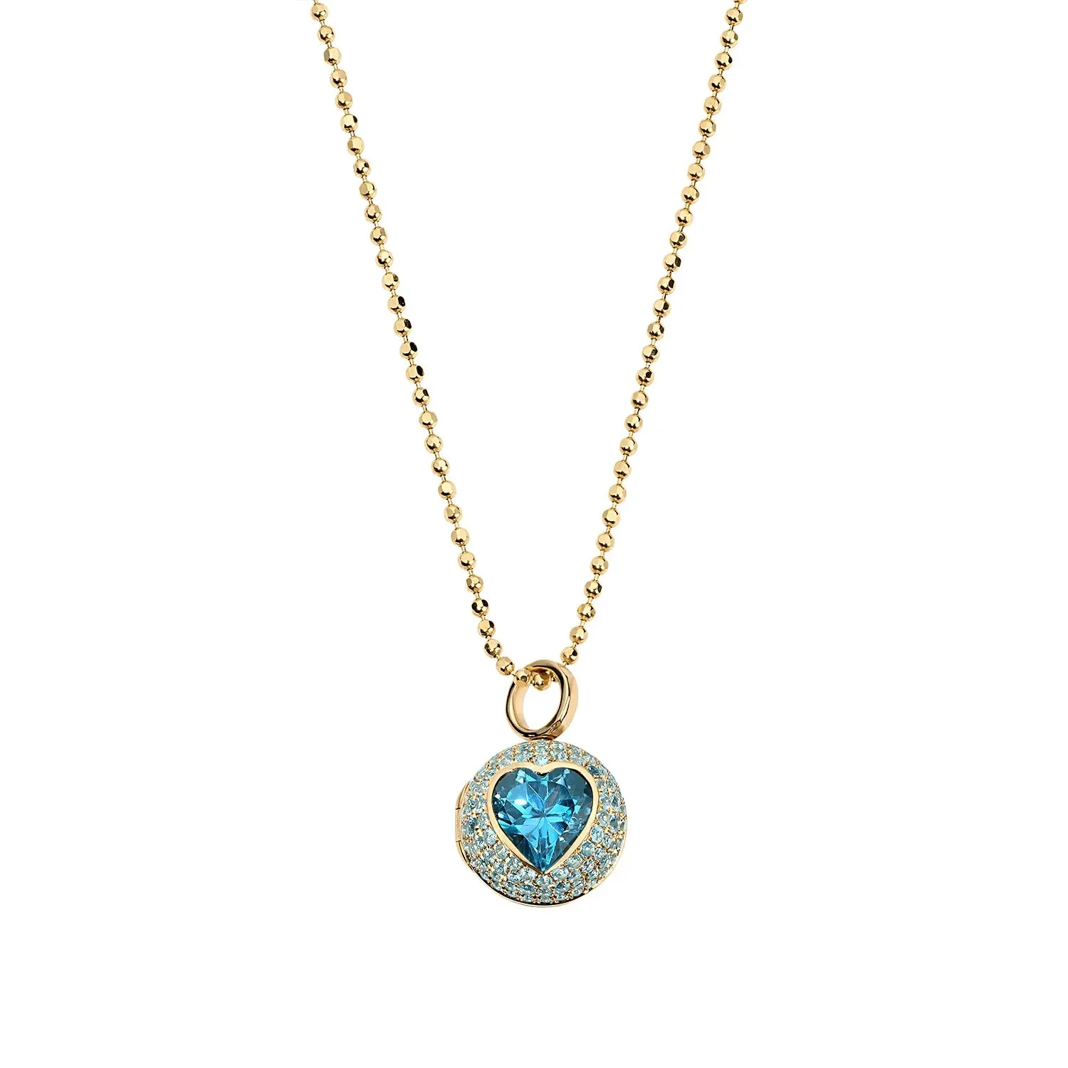 18KY Blue Topaz "Peekaboo" Heart Locket