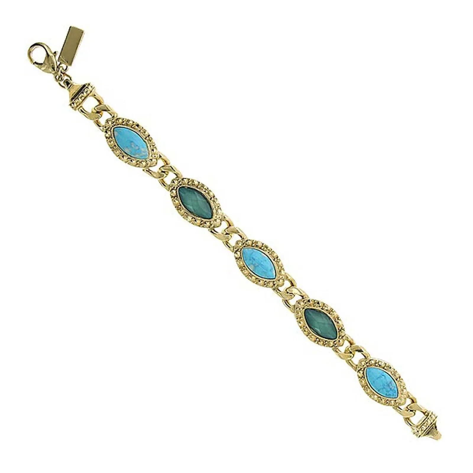 1928 Jewelry Oasis Green & Turquoise Stone Marquise Link Bracelet