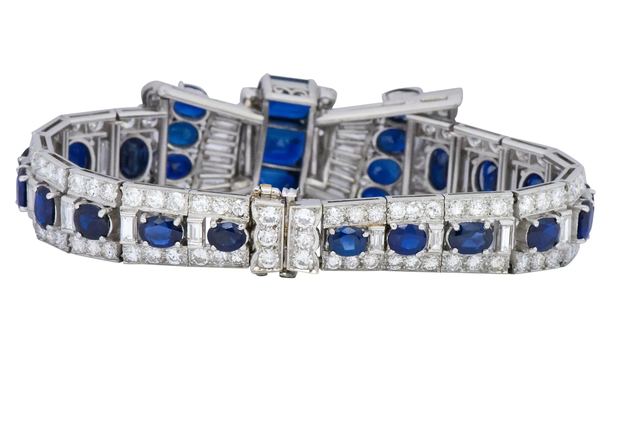 1950's Mid-Century 27.50 CTW Sapphire Diamond Platinum Bow Link Bracelet