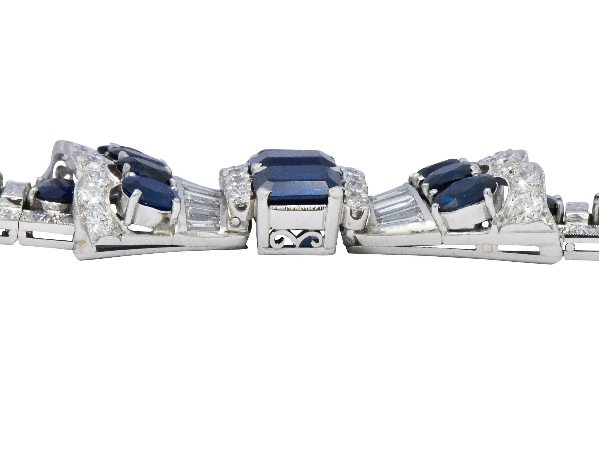 1950's Mid-Century 27.50 CTW Sapphire Diamond Platinum Bow Link Bracelet