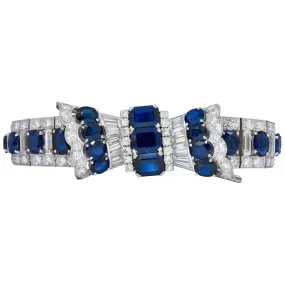 1950's Mid-Century 27.50 CTW Sapphire Diamond Platinum Bow Link Bracelet