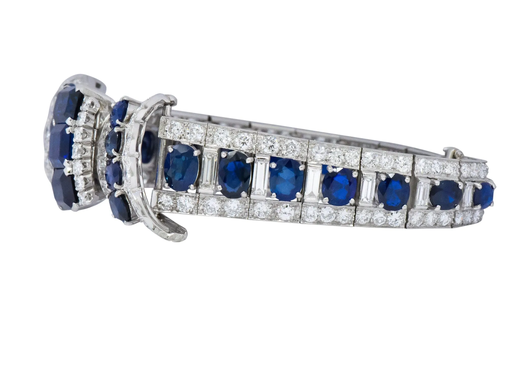 1950's Mid-Century 27.50 CTW Sapphire Diamond Platinum Bow Link Bracelet