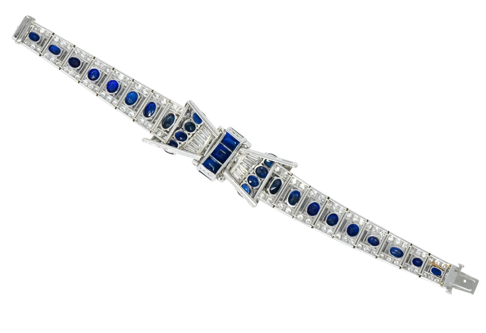 1950's Mid-Century 27.50 CTW Sapphire Diamond Platinum Bow Link Bracelet