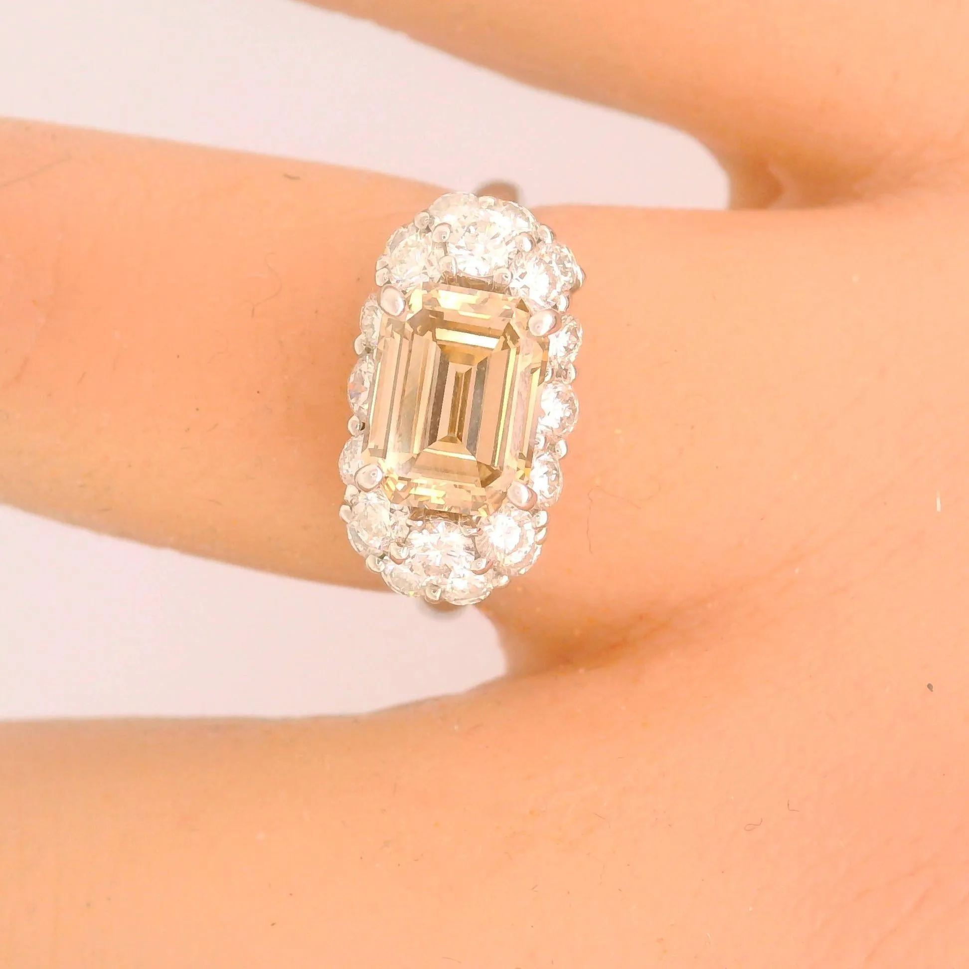 2.04 Carat Emerald-cut Fancy-Brown Diamond & Diamond Platinum Ring