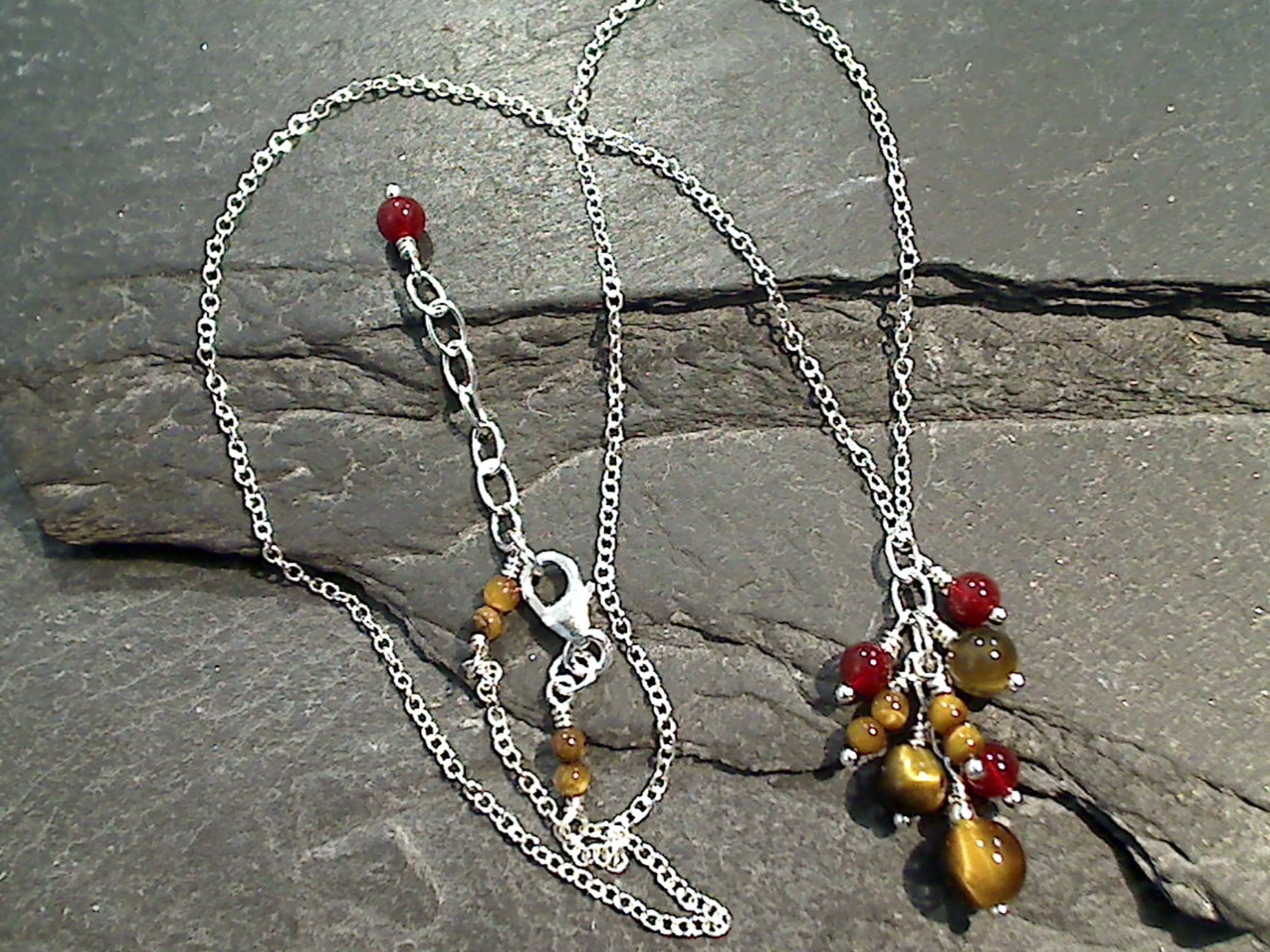 20" - 21" Tiger's Eye, Carnelian, Sterling Silver Necklace