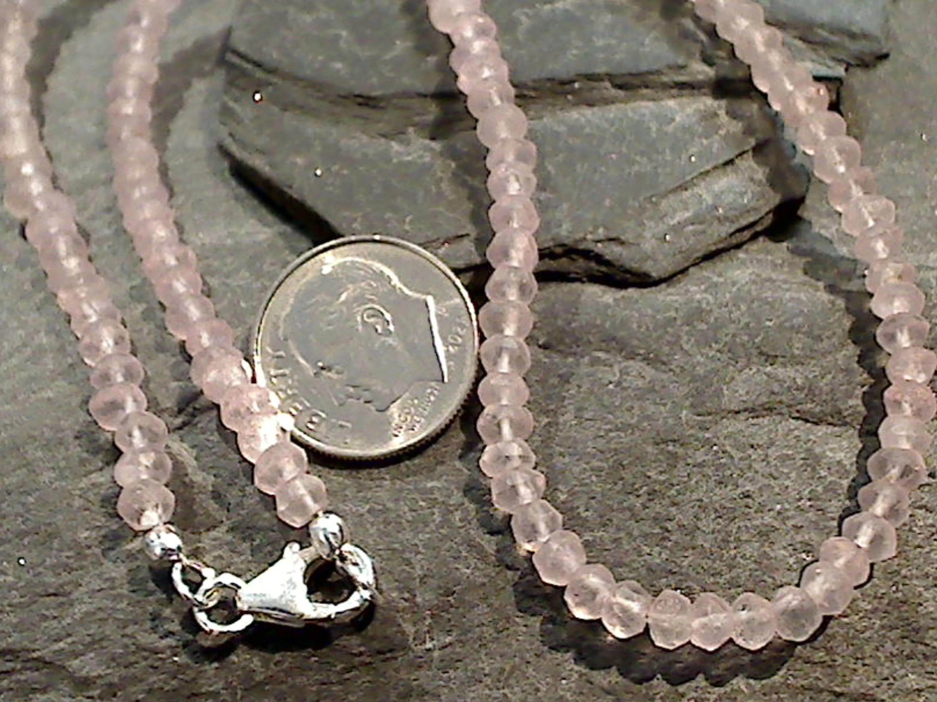 20" Faceted 4mm Rose Quartz, Sterling Silver Necklace