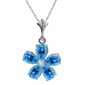 2.22 Carat 14K Solid White Gold Necklace Natural Blue Topaz Diamond