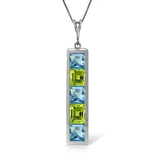 2.25 Carat 14K Solid White Gold Topaz Linings Blue Topaz Peridot Necklace