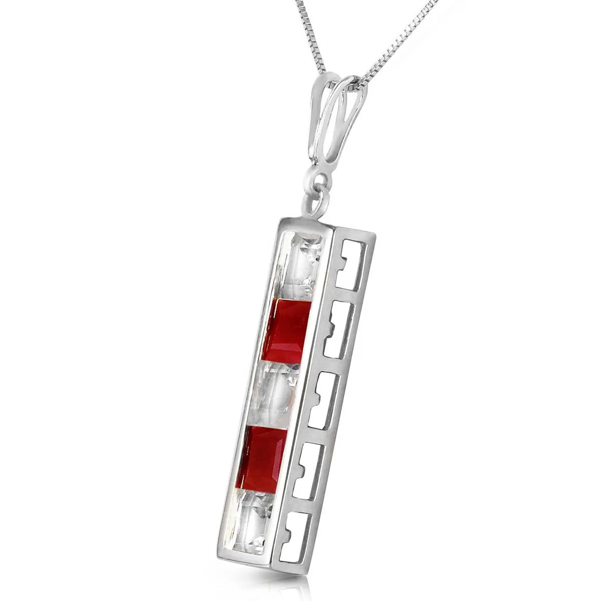 2.35 Carat 14K Solid White Gold Necklace Natural White Topaz Ruby