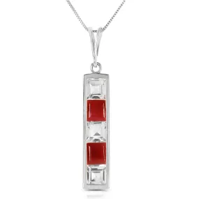 2.35 Carat 14K Solid White Gold Necklace Natural White Topaz Ruby