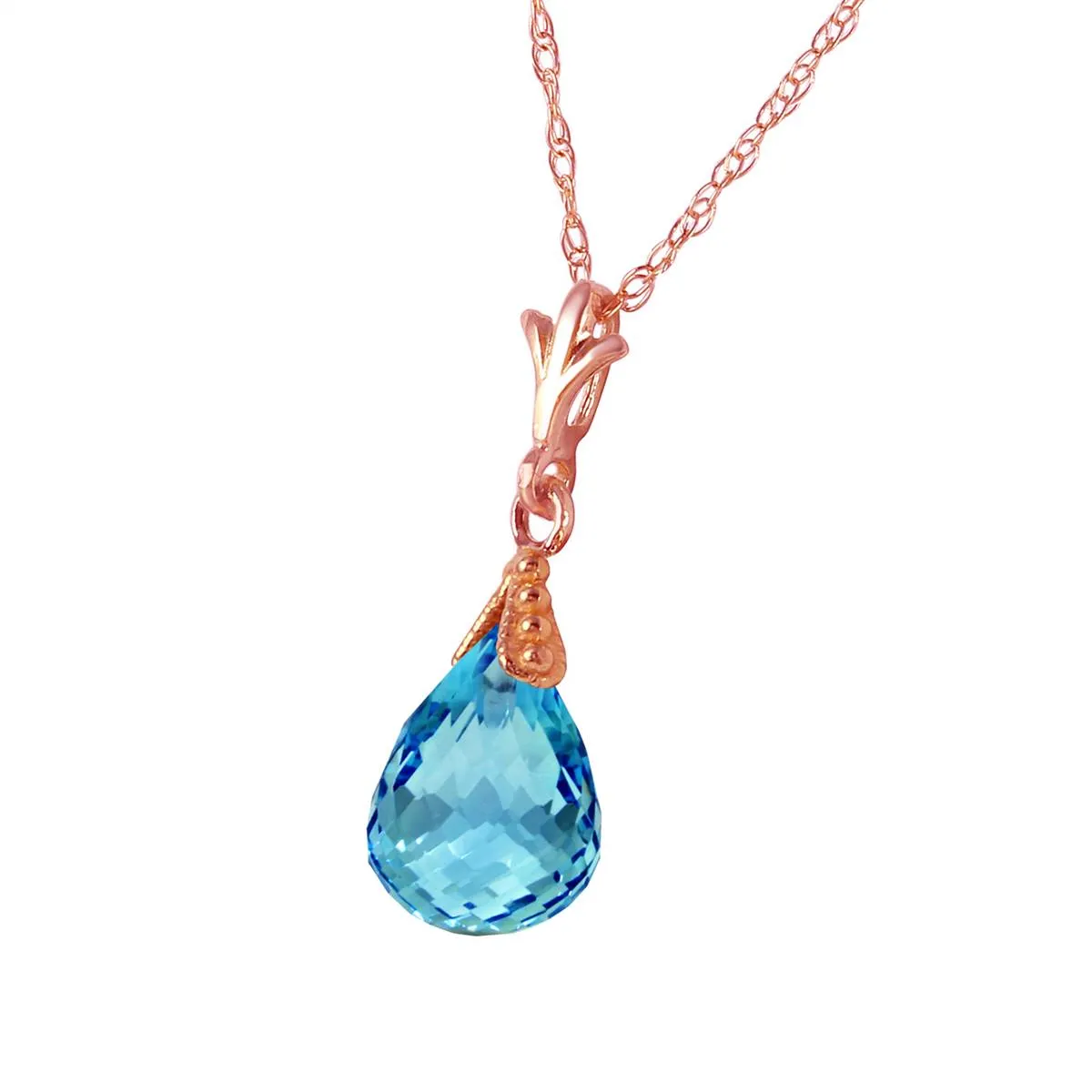 2.5 Carat 14K Solid Rose Gold Necklace Briolette Blue Topaz