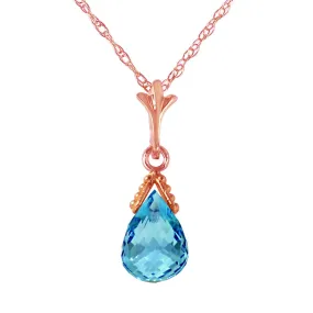 2.5 Carat 14K Solid Rose Gold Necklace Briolette Blue Topaz