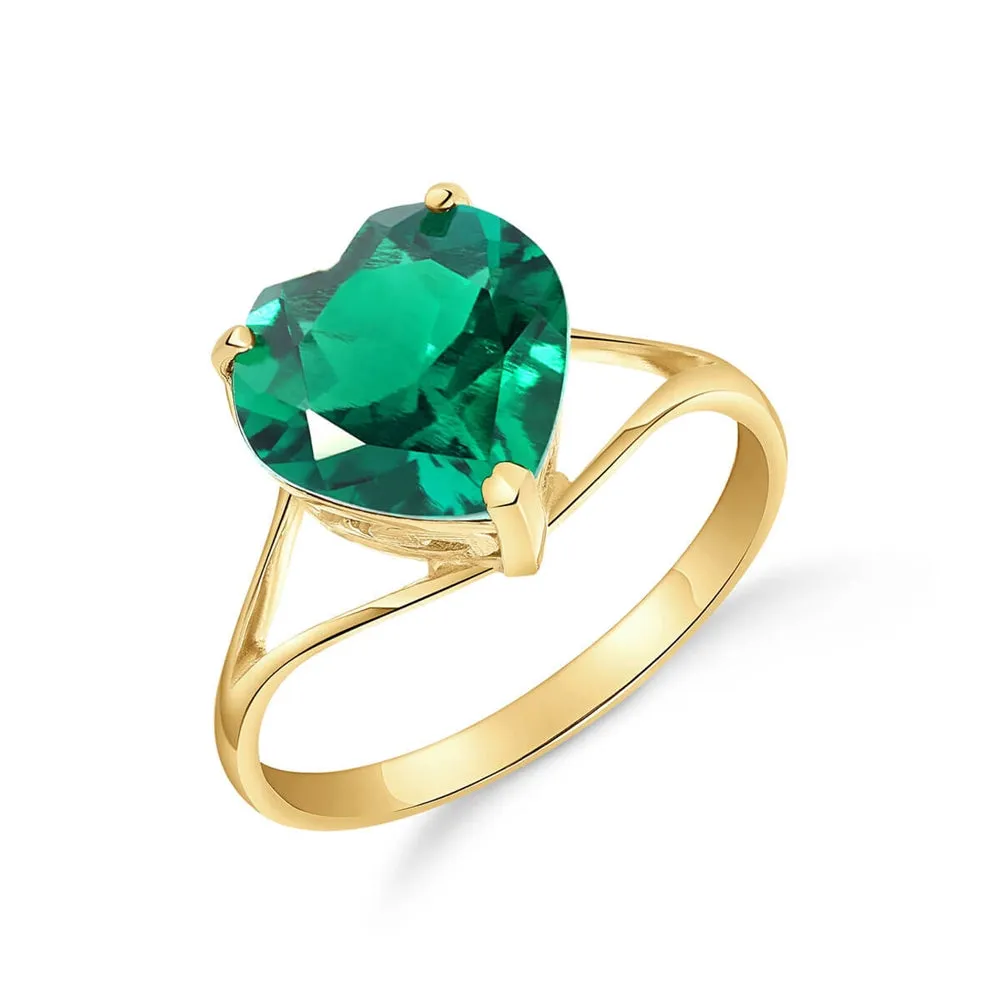 2.75 Carats 14K Solid Yellow Gold Brilliant Heart Cut Shape Emerald Solitaire Cathedral Ring with Genuine Vibrant Emerald Heart Shape Anniversary Engagement Promise Her Him Unisex