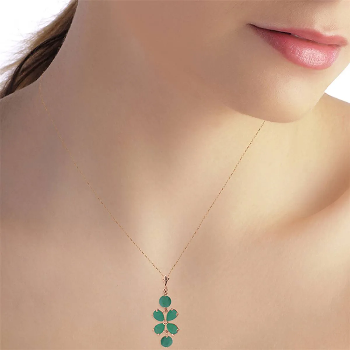 3.15 Carat 14K Solid Rose Gold Petals Emerald Necklace