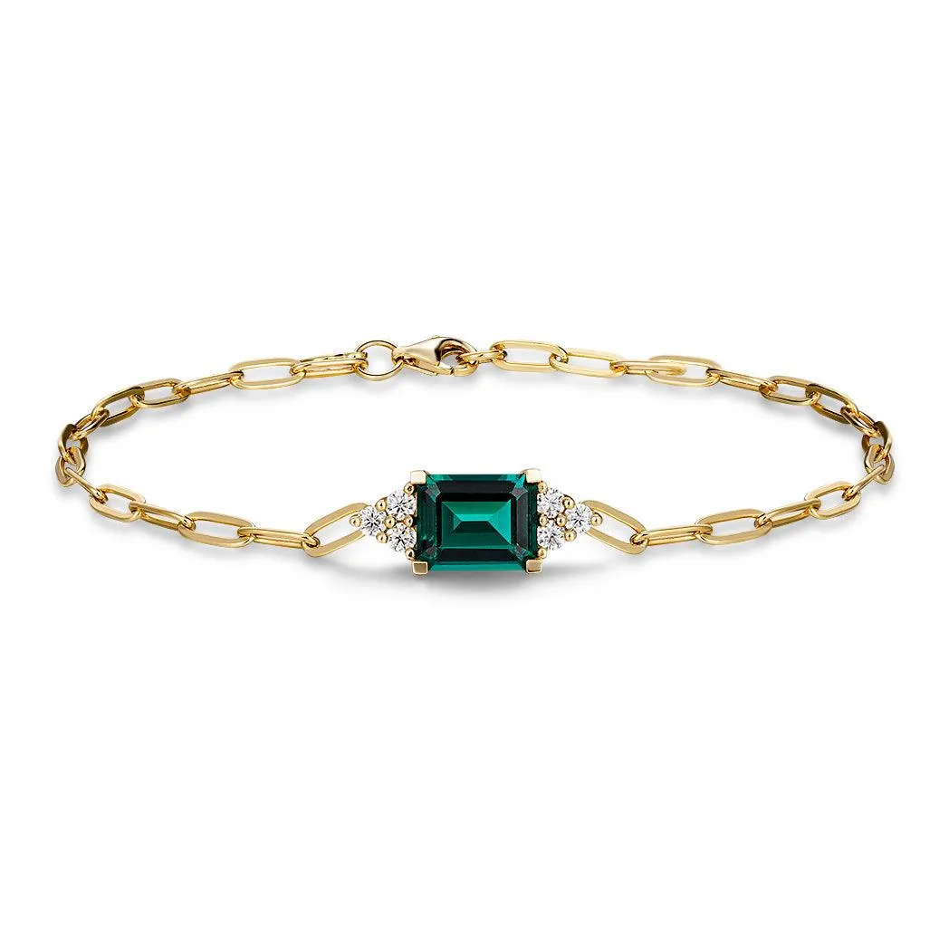 4 CT. Emerald-Cut Emerald Paperclip Bracelet