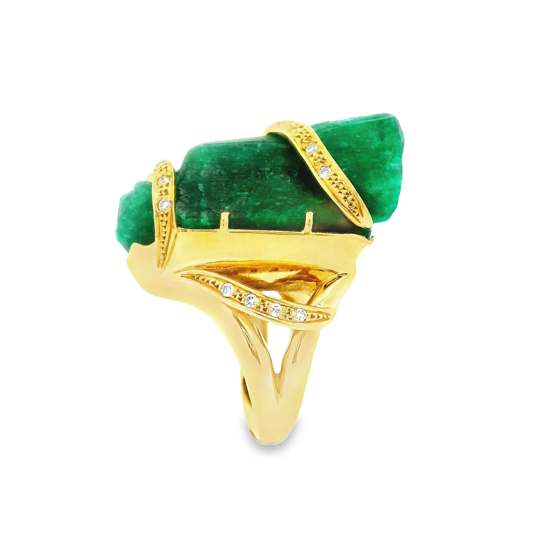 45.26 Carat Emerald-Crystal Diamond 18K Yellow Gold Cocktail Ring