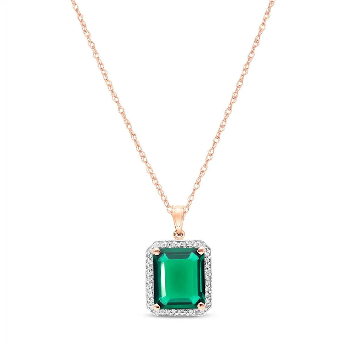 4.70 Carat Total Weight 14K Solid Rose Gold Emerald Halo Design Pendant Necklace Brilliant Emerald Octagon Shape Cut Natural Diamonds Round Cut Anniversary Engagement Birthday