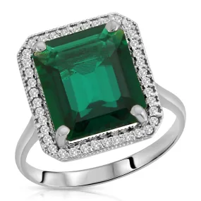 4.70 Carat Total Weight 14K Solid White Gold Emerald with Natural Diamonds Halo Ring Brilliant Octagon Emerald Shape Cut Round Diamonds Anniversary Engagement Ring