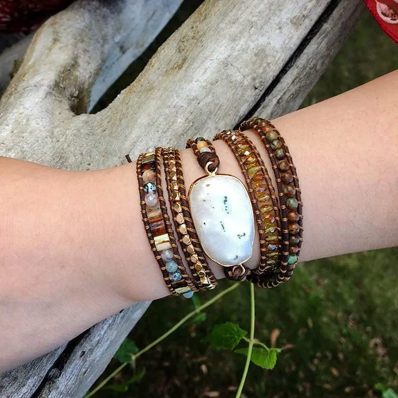 5 Wrap Natural Stone Boho Bracelets